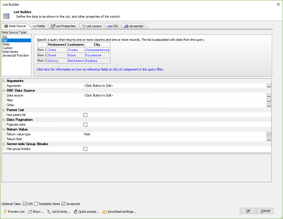 Datasource Dbf
